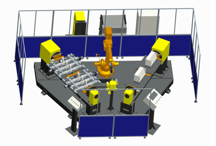 Single robot/double workstation with simple protection